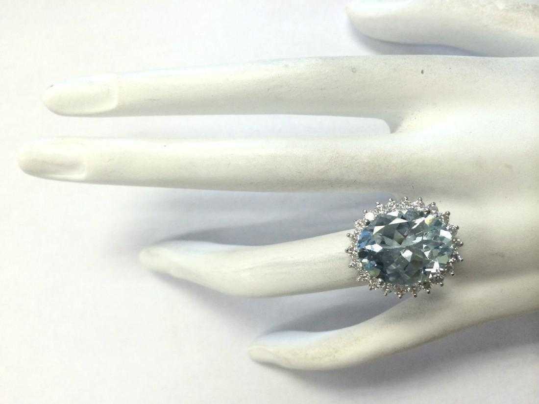 8CT Brilliant Oval Cut Aquamarine 14k White Gold Over Halo Party Wear Large Ring - atjewels.in