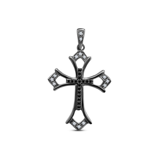 1 Ct Round Cut Diamond 14k Black Gold Over Fancy Cross Religious Wedding Pendant - atjewels.in