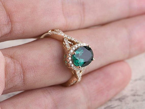 1.2CT Oval Cut Emerald Engagement 14k Yellow Gold FN Diamond Womens Wedding Ring - atjewels.in