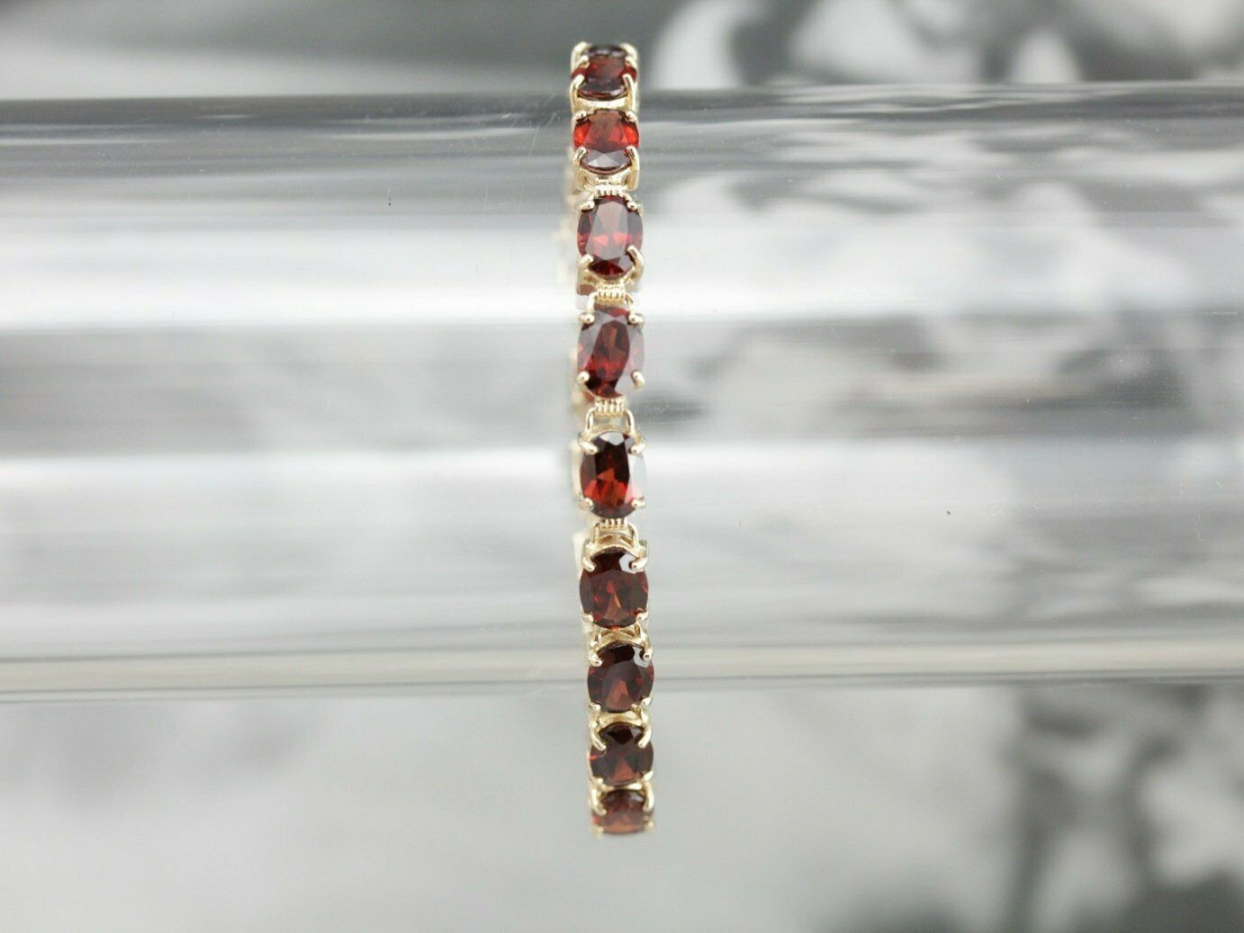 14k Yellow Gold Over 15 CT Oval Cut Garnet Link Tennis 7" Anniversary Bracelet - atjewels.in