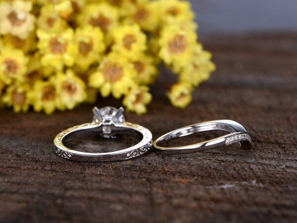 1.25 Carat Round Moissanite Wedding Set Diamond Bridal Ring 14k White Gold Over - atjewels.in