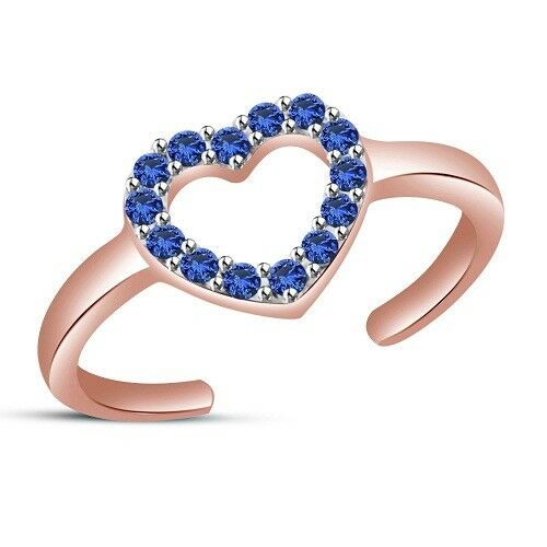 14k Rose & White Gold Over Round Cut Sapphire Women's Adjustable Heart Toe Ring - atjewels.in