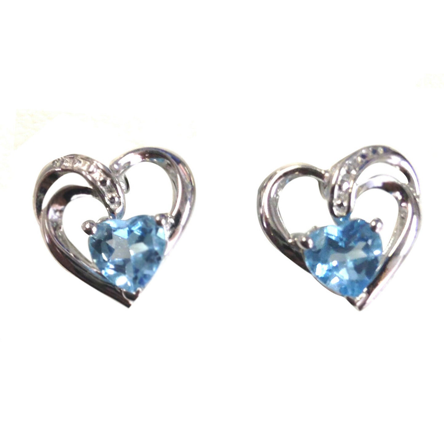 14k White Gold Over Diamond Heart Cut Blue Topaz Pendant & Earrings Jewelry Set - atjewels.in