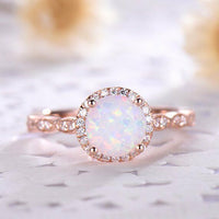 1CT Round Cut Opal & Diamond 14k Rose Gold Over Solitaire Engagement Womens Ring - atjewels.in