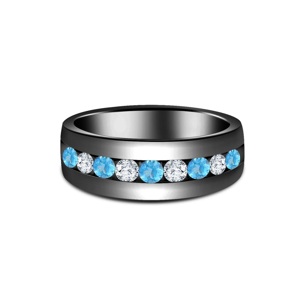 1/2 Ct 14K Black Gold Over Diamond Round Cut Aquamarine Engagement Band Ring - atjewels.in