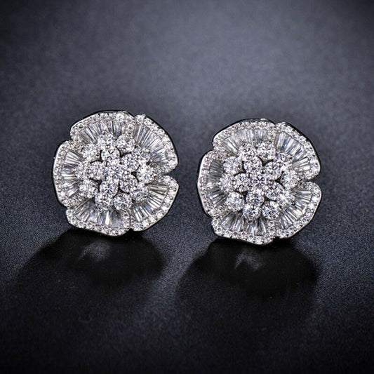 3 CT Round & Baguette Cut Diamond 14k White Gold FN Cluster Stud Womens Earrings - atjewels.in