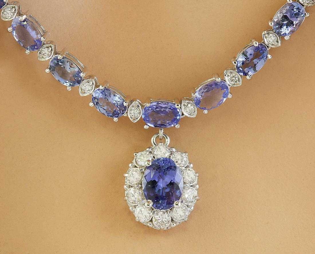 30CT Oval Cut Tanzanite 14k White Gold Over Diamond Halo Drop Tennis18" Necklace - atjewels.in