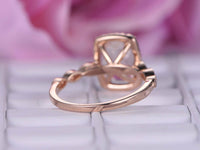 2 CT Cushion Cut Morganite Engagement Diamond 14k Rose Gold FN Halo Wedding Ring - atjewels.in