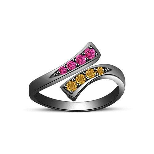 14k Black Gold Over Round Cut Sapphire & Citrine Adjustable Bypass Midi Toe Ring - atjewels.in