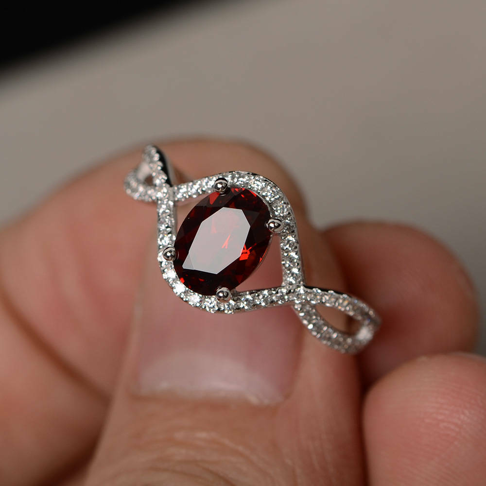 14k White Gold Over 2 CT Oval Cut Red Garnet & Diamond Infinity Engagement Ring - atjewels.in