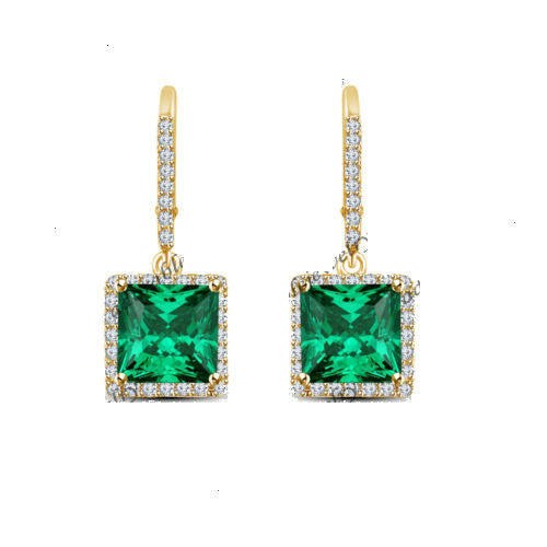 Princess Cut Emerald 14k Yellow Gold Over Drop Dangle Leverback Wedding Earrings - atjewels.in