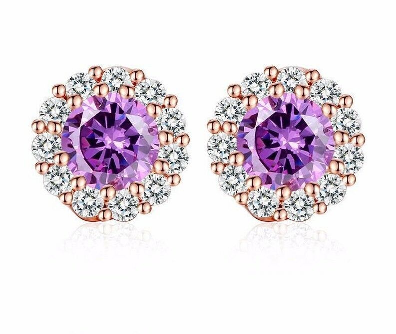 14k Rose Gold Over Round Cut Diamond Crystal Stud Solitaire Engagement Earrings - atjewels.in
