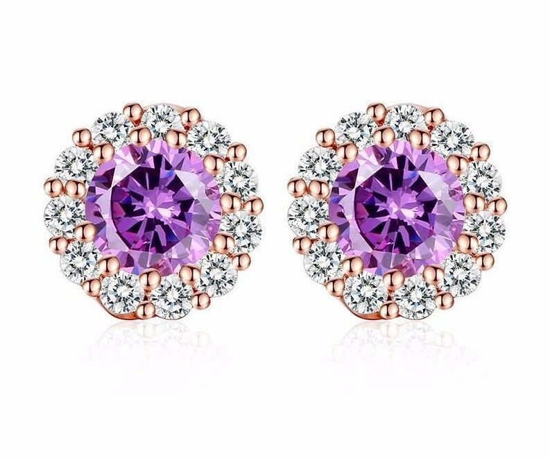 14k Rose Gold Over Round Cut Diamond Crystal Stud Solitaire Engagement Earrings - atjewels.in