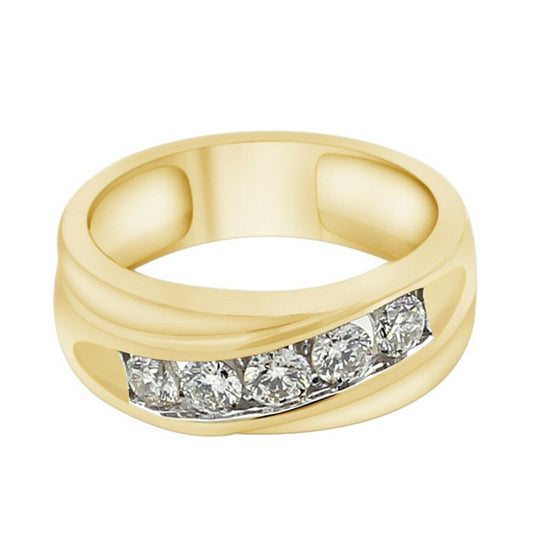 1/2 CT Round Cut Diamond 14k Solid Yellow Gold Over Five-Stone Wedding Mens Ring - atjewels.in