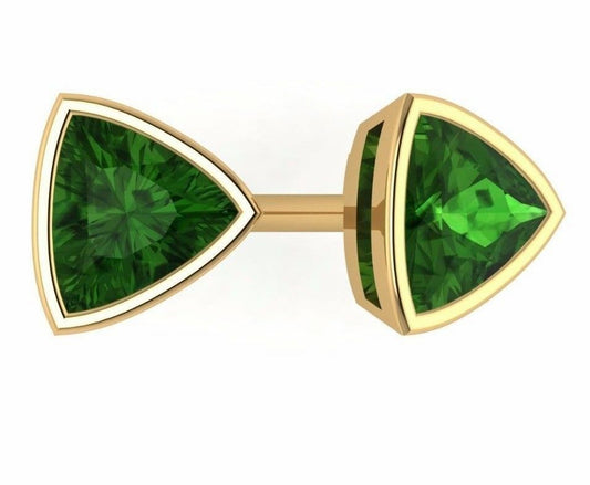 1 CT Trillion Cut Green Emerald 14k Yellow Gold Over Solitaire Stud Earrings - atjewels.in