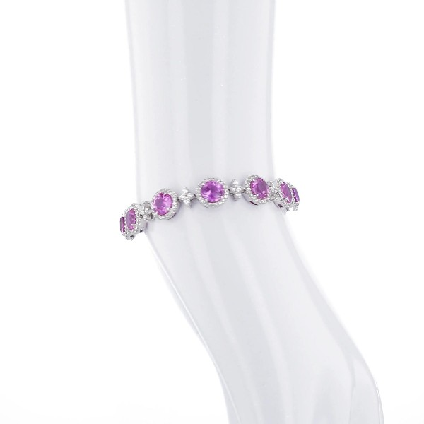 20CT Round Cut Pink Sapphire & Diamond 14k White Gold FN Halo Tennis 7" Bracelet - atjewels.in