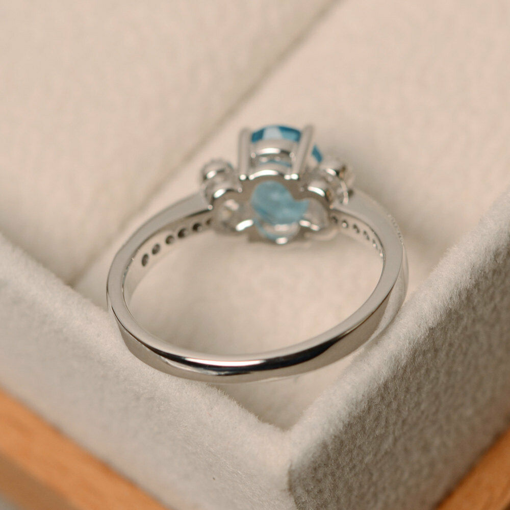 1 CT Oval Swiss Blue Topaz 14k White Gold Over Diamond Solitaire Engagement Ring - atjewels.in