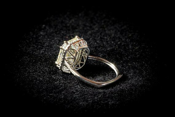 14k Solid White Gold Over 3CT Radiant Cut Champagne Diamond Halo Engagement Ring - atjewels.in