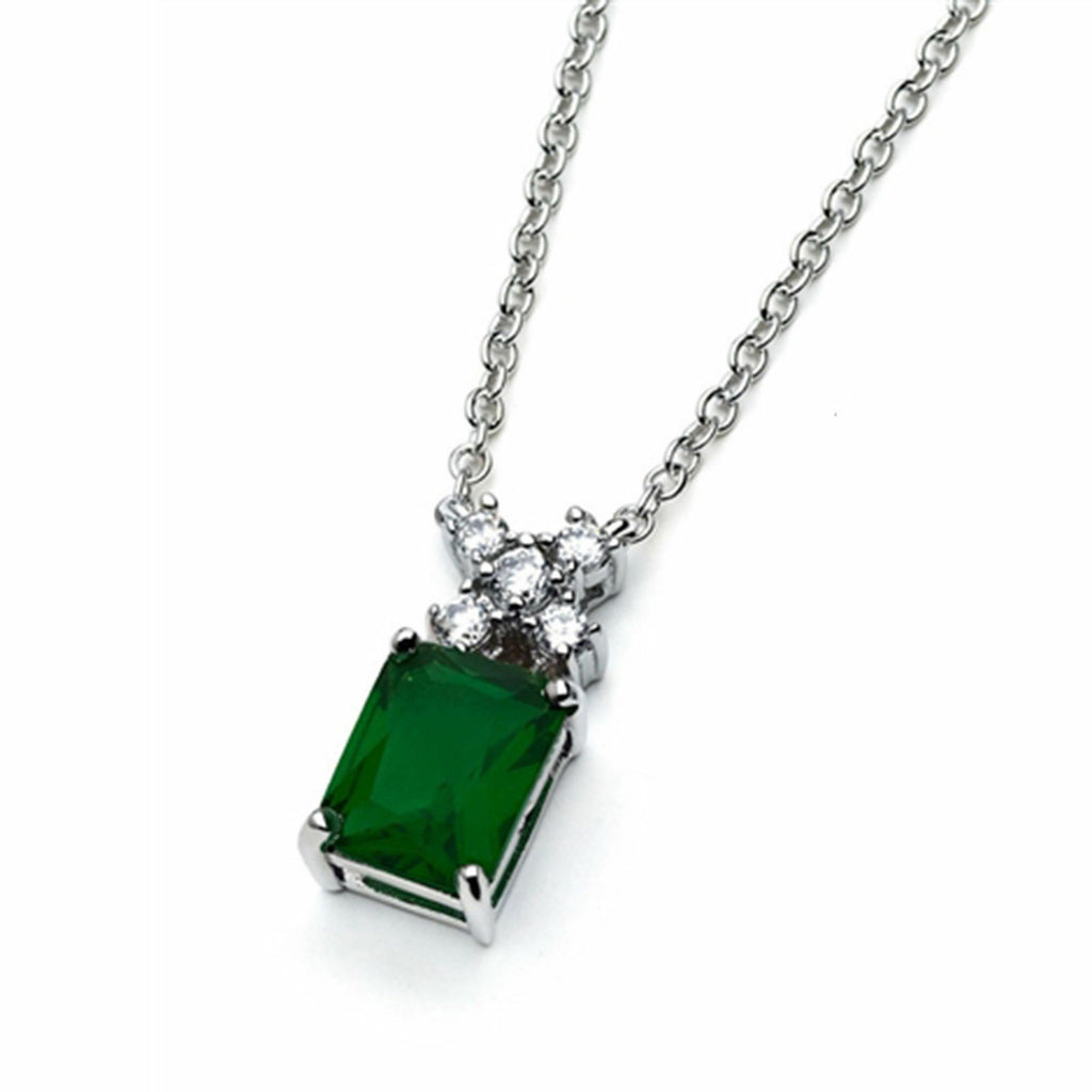 Emerald Cut Round Diamond 14k White Gold Over Pendant & Earrings Engagement Set - atjewels.in