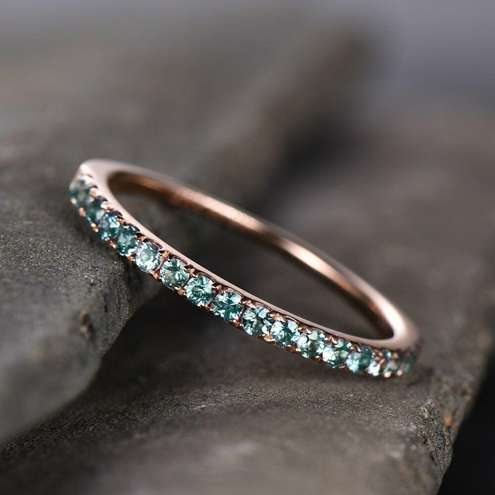 1/2CT Round Cut Green Emerald 14k Rose Gold Over Half Eternity Wedding Band Ring - atjewels.in