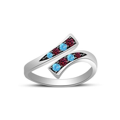 Adjustable 14k White Gold Over Round Cut Aquamarine & Sapphire Bypass Toe Ring - atjewels.in