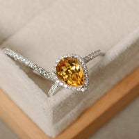 2CT Pear Cut Citrine 14k White Gold Over Halo Bridal Diamond Engagement Ring Set - atjewels.in