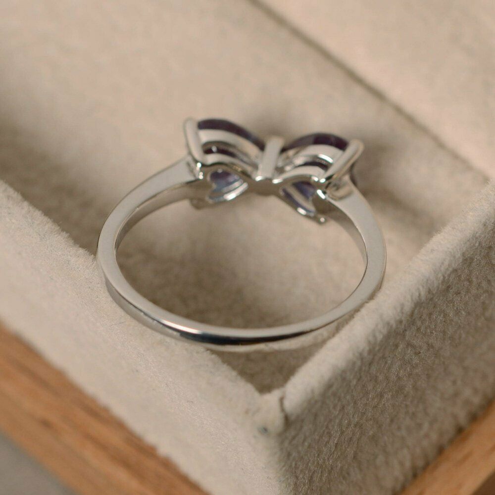 1 CT Heart Cut Alexandrite 14k White Gold Over Double Heart Bow Wedding Ring - atjewels.in
