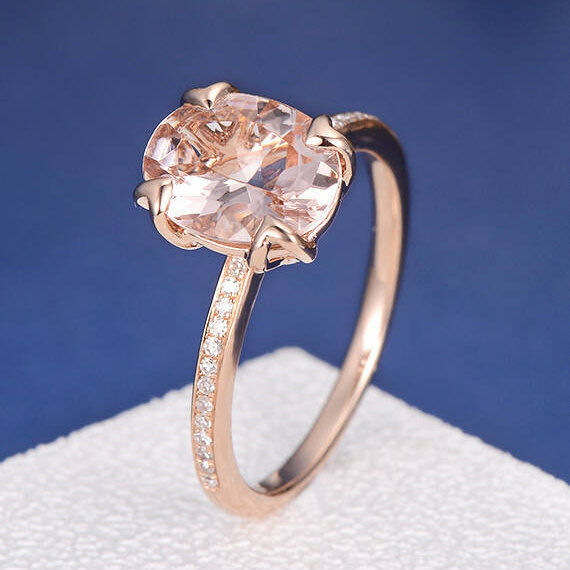 1 CT Oval Cut Morganite 14k Rose Gold Over Solitaire Engagement Diamond Ring - atjewels.in