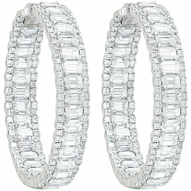 4 CT Emerald Cut Diamond 14k White Gold Over Cluster Engagement Hoop Earrings - atjewels.in