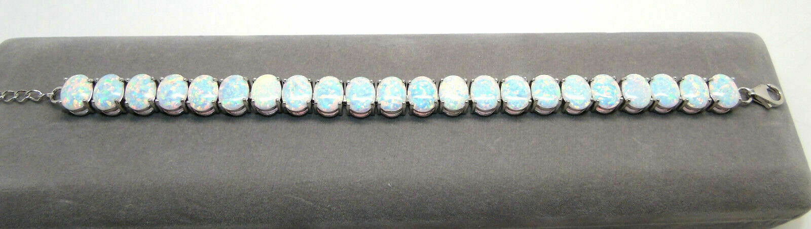 20 CT Oval Cut White Fire Opal 14k White Gold Over Adjutable Tennis 7" Bracelet - atjewels.in