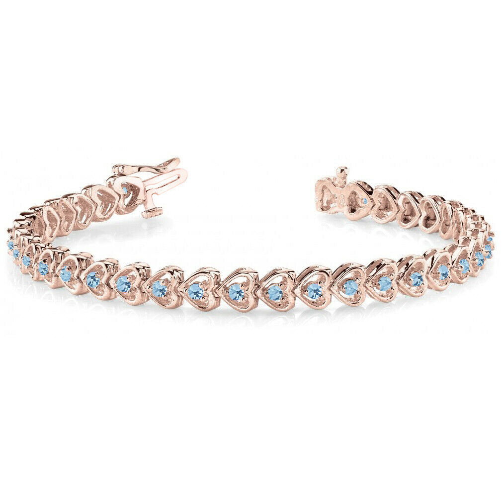 8 CT Round Cut Amethyst 14K  Rose Gold Over 7'' Tennis Link Heart Bracelet - atjewels.in