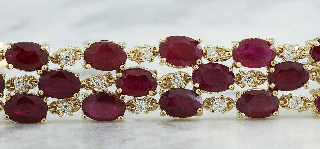 25 CT Oval Cut Red Ruby 14k Yellow Gold Over 3-Row Wedding Diamond 7" Bracelet - atjewels.in