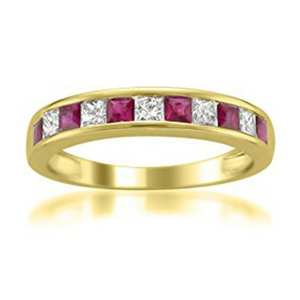 14k Yellow Gold Over 1/2 Ct Pink Sapphire & Diamond Women's Wedding Band Ring - atjewels.in