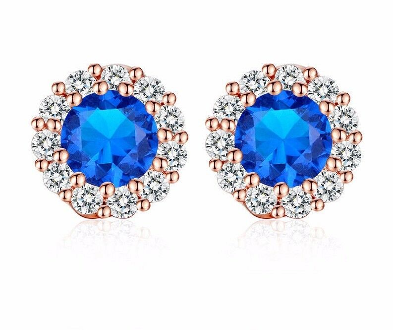 14k Rose Gold Over Round Cut Diamond Crystal Stud Solitaire Engagement Earrings - atjewels.in
