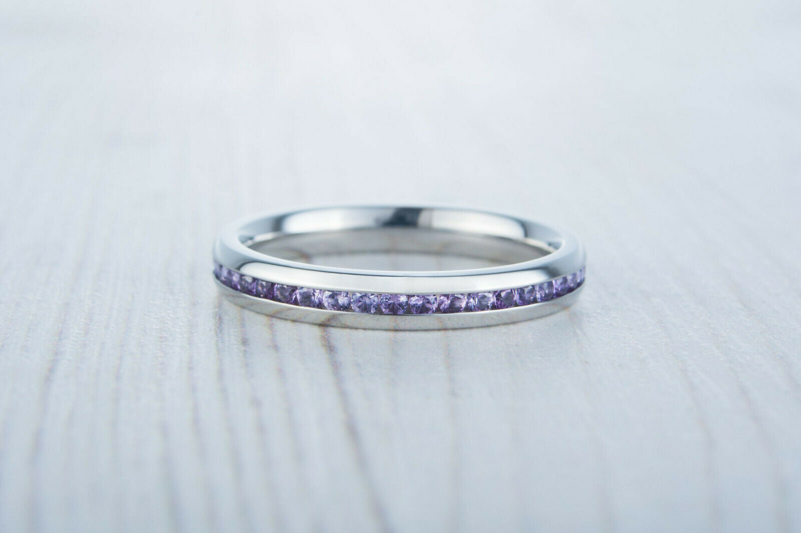 1/2CT Bezel Set Round Cut Amethyst 14k White Gold Over Eternity Anniversary Ring - atjewels.in