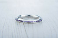 1/2CT Bezel Set Round Cut Amethyst 14k White Gold Over Eternity Anniversary Ring - atjewels.in