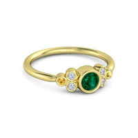 14k Yellow Gold Over Round Cut Green Emerald & Diamond Solitaire w/Accents Ring - atjewels.in