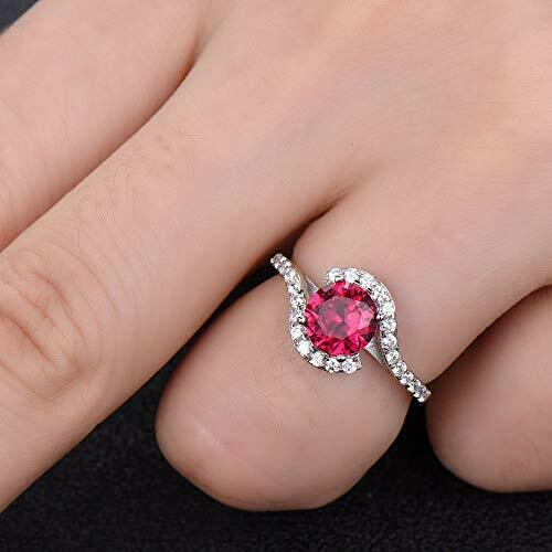 1 CT Round Cut Red Ruby 14k White Gold Over Halo Bypass Engagement Diamond Ring - atjewels.in