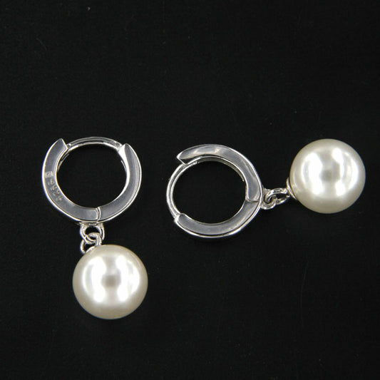 Simple Attractive .925 Sterling Silver White Pearl Hoop with Dangle Earrings - atjewels.in