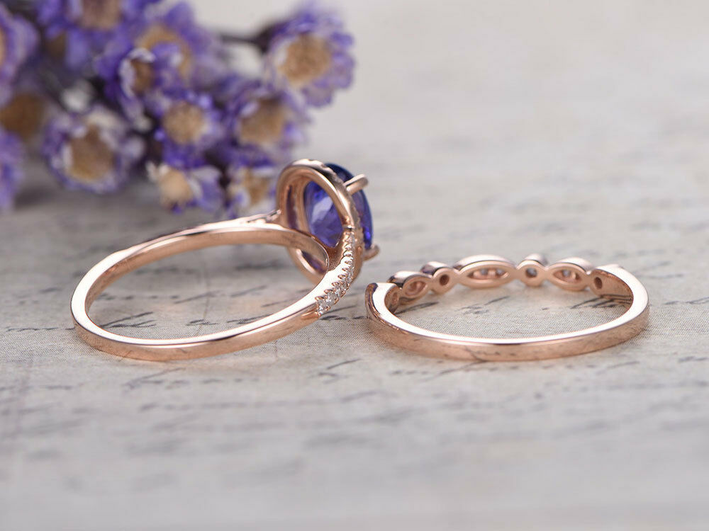 2 CT Oval Cut Tanzanite Engagement Diamond 14k Rose Gold Finish Wedding Ring Set - atjewels.in
