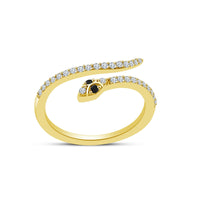 Gold Over 925 Sterling Silver Black Round Cut White CZ Adjustable Snake Toe Ring - atjewels.in