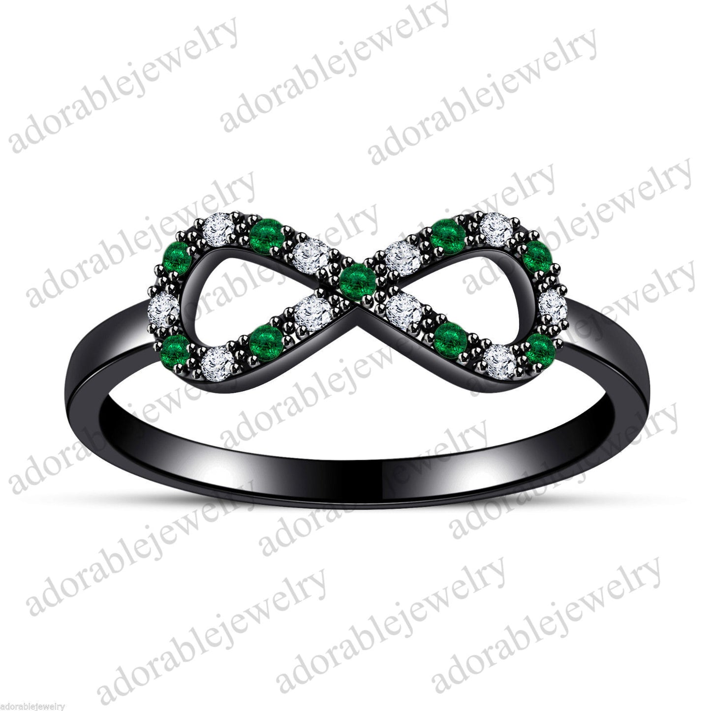 Round Cut Emerald Diamond 14k Black Gold Over Love Infinity Knot Engagement Ring - atjewels.in