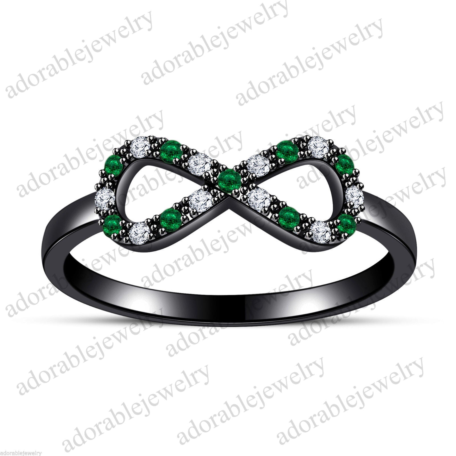 Round Cut Emerald Diamond 14k Black Gold Over Love Infinity Knot Engagement Ring - atjewels.in
