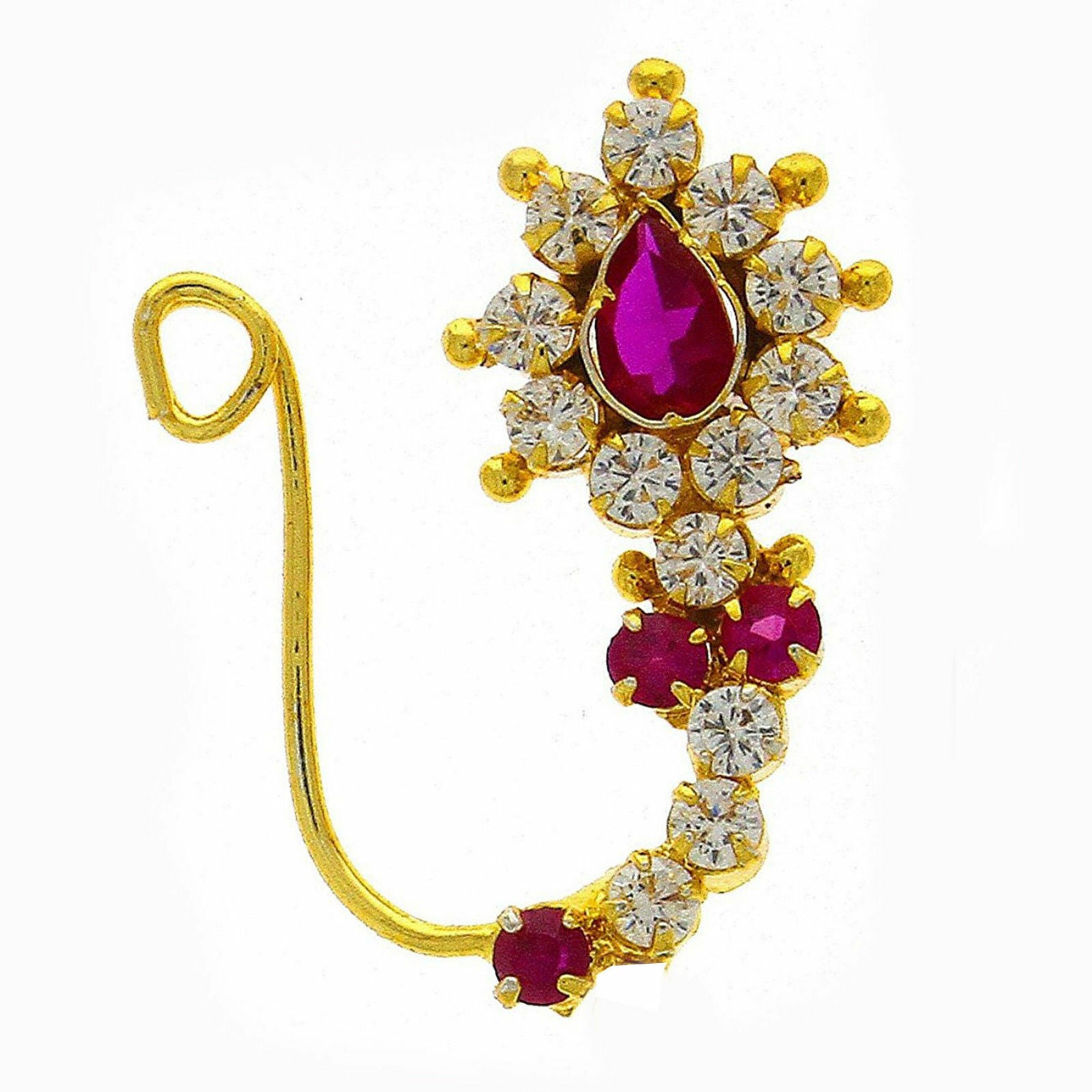 1 Ct Pear Cut Sapphire 14K Yellow Gold Over Diamond Pressing Maharashtrian Nath - atjewels.in