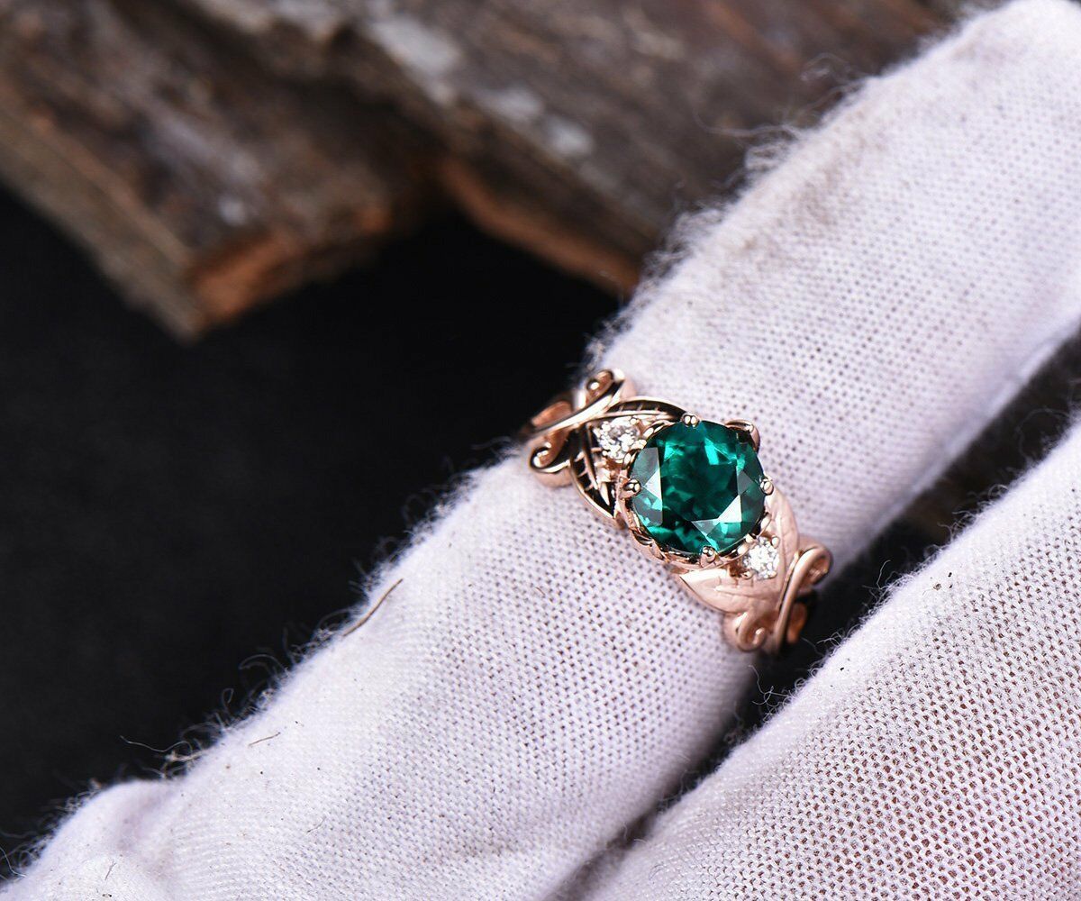 1 CT Round Cut Emerald 14k Rose Gold Over May Birthstone Engagement Diamond Ring - atjewels.in