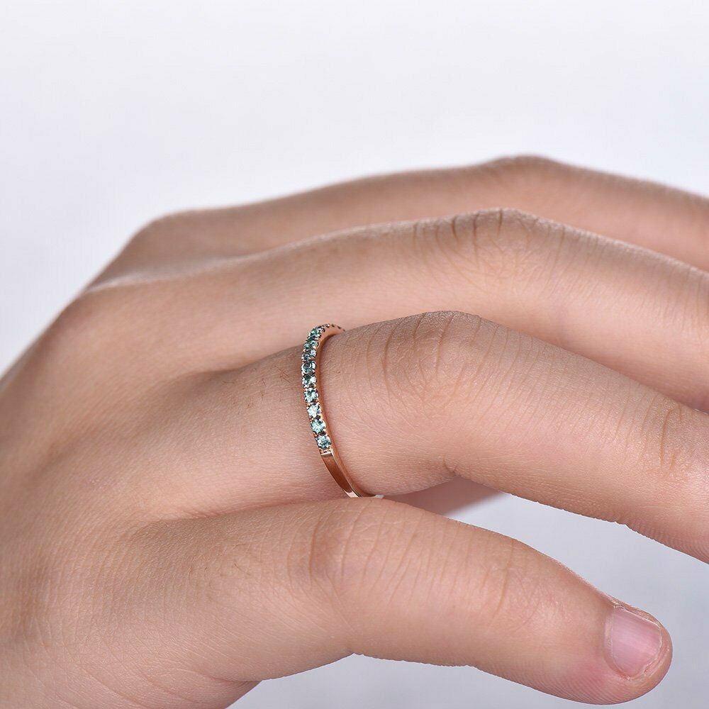 1/2CT Round Cut Green Emerald 14k Rose Gold Over Half Eternity Wedding Band Ring - atjewels.in