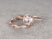 2CT Round Cut Morganite Diamond Twisted Wedding Bridal Ring Set 14k Rose Gold FN - atjewels.in