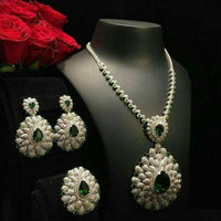 14k White Gold Over Pear Cut Emerald Wedding & Anniversary Diamond Jewelry Set - atjewels.in