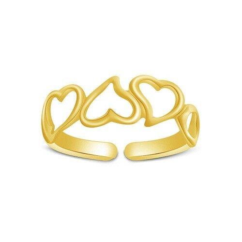 14K Yellow Gold Over Triple Lovely Heart Adjustable Midi Toe Ring Womens Jewelry - atjewels.in