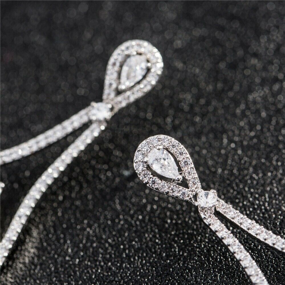 14k White Gold Over 3CT Emerald & Round Cut Diamond Drop Dangle Wedding Earrings - atjewels.in